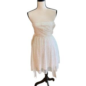 Delias sparkly White Iridescent Mini Dress Bow Tie Zip Up Size 7/8R Event